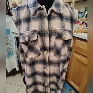 Forever 21 Longer Plaid Button-Up Women's Vest / SZ medium/Oversized/ Wool Blend